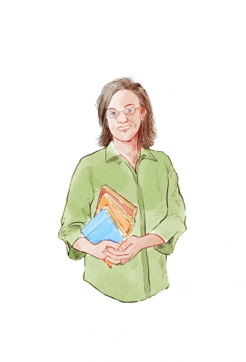 illustratie vrouw met boeken onder arm