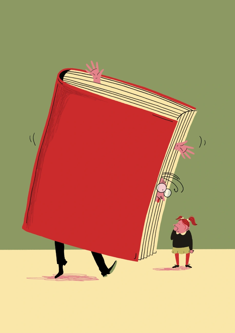 Een illustratie van een leerkracht als boek. Beeld bij artikel op aob.nl/onderwijsblad