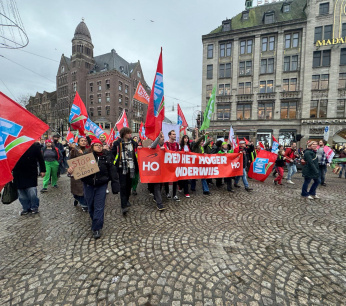 De Dam in Amsterdam protest hoger onderwijs