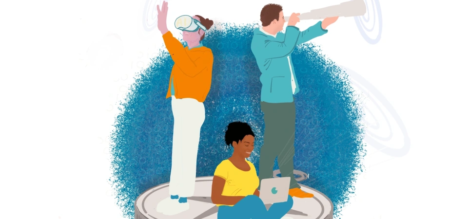 Tekening van leraren met visie opAI W