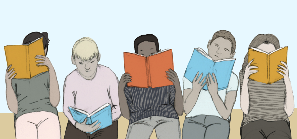 Vijf kinderen lezen elk hun eigen boek