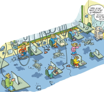 Cartoon Leerlingen krijgen les van machinesM