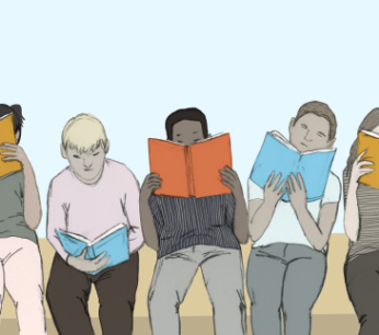 Vijf kinderen lezen elk hun eigen boek M