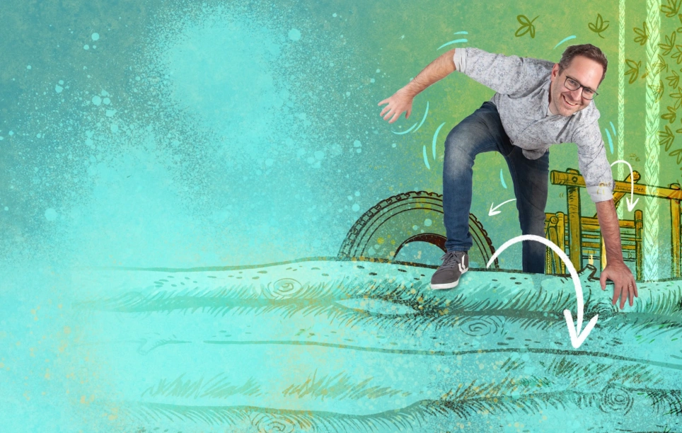 man springt over hindernis